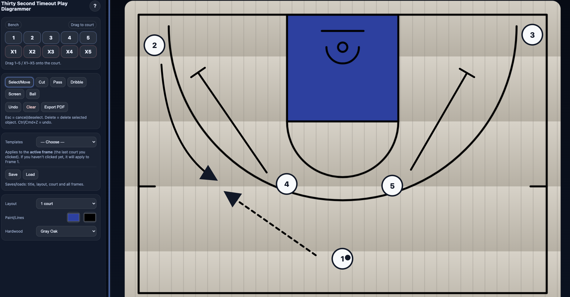 Thirty Second Timeout Play Diagrammer screenshot